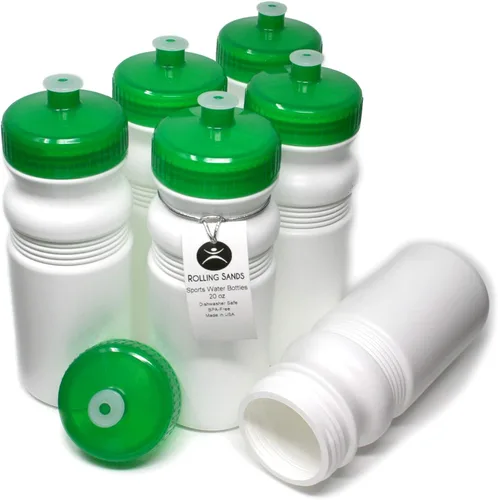 Miniatura 12 de Rolling Sands Botellas de Agua Deportivas de 20 Onzas Fabricadas en Estados Unidos - Paquete de 6 Botellas Deportivas en Blanco sin BPA para Equipos