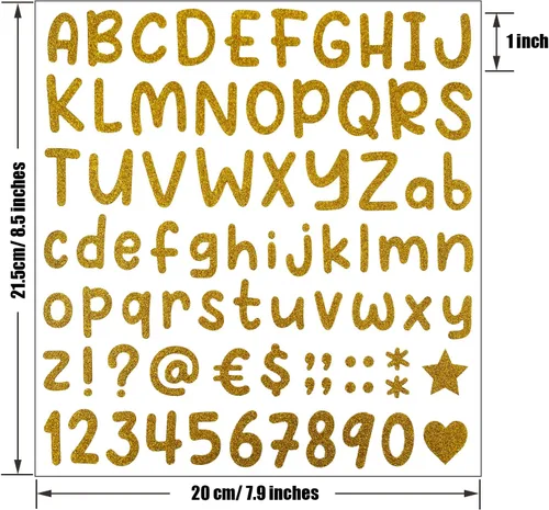 Miniatura 2 de 790 piezas de 10 hojas de calcomanías de letras autoadhesivas con purpurina para decoración de aulas, decoración de gorras de graduación, Dorado