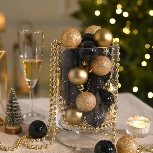 Miniatura 4 de Valery Madelyn - Juego de adornos pequeños de 1.57 pulgadas para árbol de Navidad, adornos de bolas colgantes inastillables para decoración de dorado