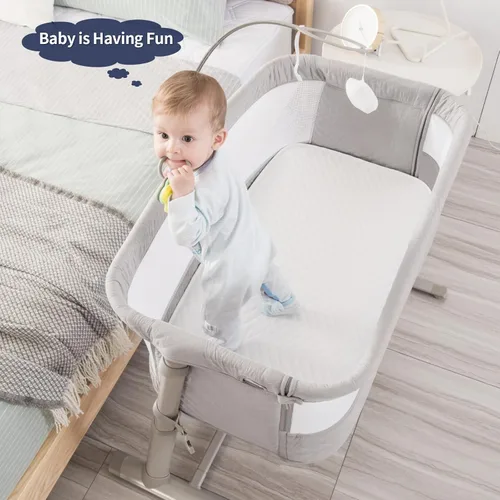 Miniatura 2 de RONBEI Cuna de bebé para el costado de la cama, con malla transpirable, cuna de moisés ajustables en altura para bebé/recién nacido/lactantes Gris