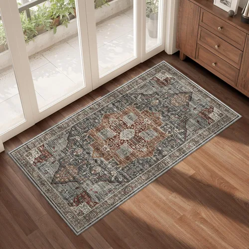 Miniatura 51 de Roxstand Alfombras de 2,44 x 3,05 m para sala de estar, alfombra vintage lavable con respaldo antideslizante, alfombra grande resistente a manchas
