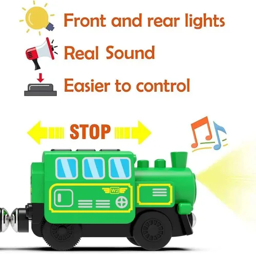 Miniatura 2 de Accesorios de pista de tren de madera, tren de locomotora a batería, tren de control remoto para niños pequeños, potentes vehículos de tren de motor