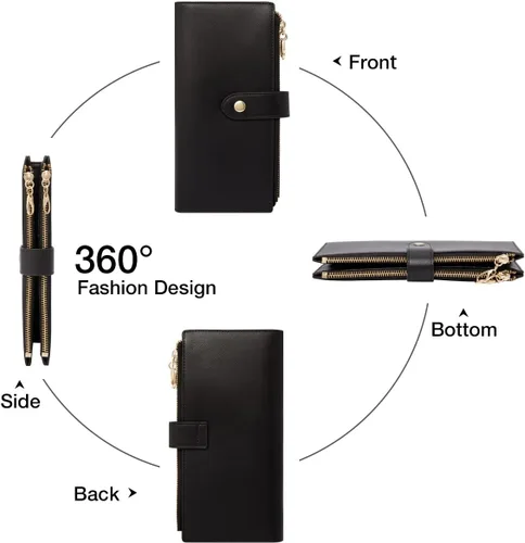 Miniatura 3 de LAORENTOU Carteras de cuero de vaca para mujer carteras plegables para mujer carteras con bloqueo RFID carteras con cremallera alrededor