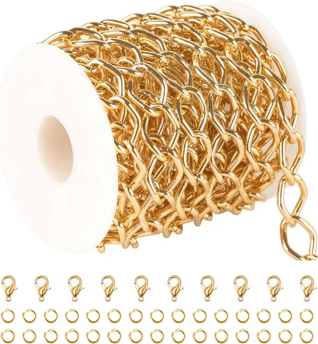 Miniatura 9 de YOUBEIYEE Cadena chapada en oro de 16.4 pies para hacer joyas, collar de cadena de aluminio para mujeres y hombres, pulsera de bricolaje para Labio