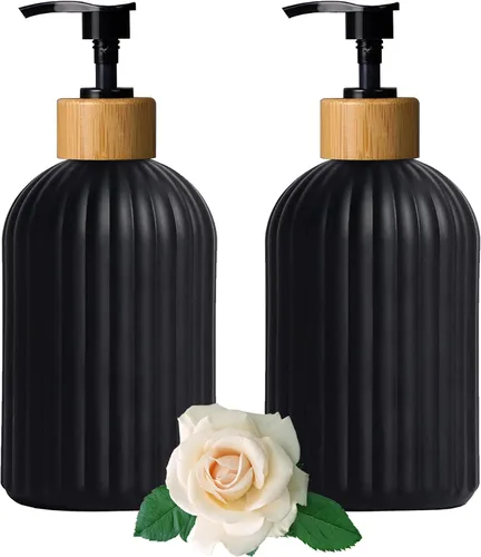 Miniatura 14 de Dispensador de jabón de vidrio verde con bomba de plástico negro, dispensador de jabón líquido para manos recargable de 12 oz, paquete de 2 botellas