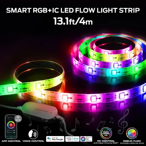 Miniatura 3 de XTREME Monster - Tira de luz LED de flujo multicolor de 13.1 pies, control de voz, aplicación inteligente y control de voz, fácil montaje