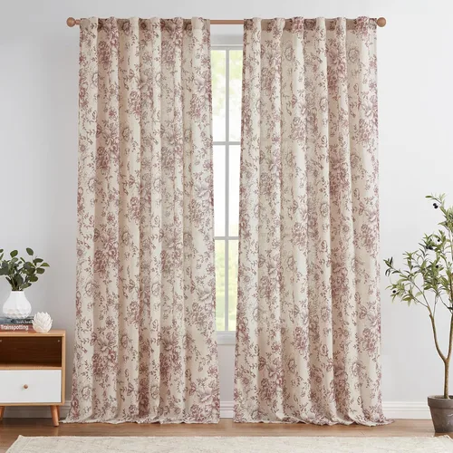 Miniatura 36 de Jinchan Cortinas de Mezcla de Lino con Estampado Floral para Sala de Estar, 84 Pulgadas de Largo, Cortinas con Bolsillo para Varilla y Tab Trasera