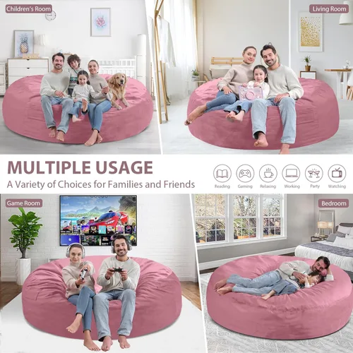 Miniatura 255 de Puf de 5 pies, puf grande con relleno de espuma viscoelástica, sofá puff esponjoso con funda de terciopelo holandés, puf redondo para sala de estar