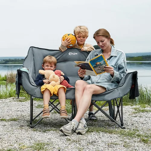 Miniatura 2 de Portal Silla de campamento doble, sofá biplaza plegable para 2 personas para adultos, cojín acolchado, para campamento, césped, sofá portátil
