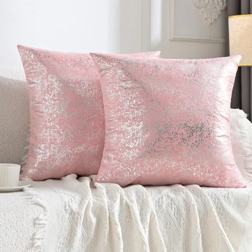 Miniatura 11 de JELLYMONI Juego de 2 fundas de almohada decorativas brillantes, fundas de almohadas decorativas con purpurina dorada de 16 x 16 pulgadas para sala