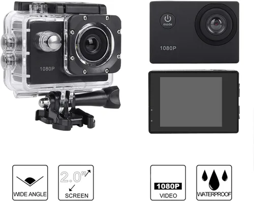 Miniatura 2 de Videocámara de cámara de acción A7, 1080P HD, pantalla de 2.0 pulgadas, resistente al agua de 98.4 ft, gran angular de 140°, batería de 900 mAh