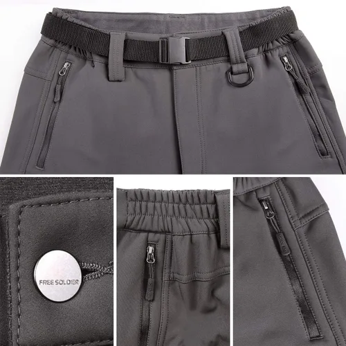 Miniatura 6 de FREE SOLDIER Pantalones cargo con vellón Softshell para hombre, para nieve, esquí, senderismo, con cinturón