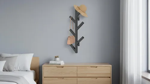 Miniatura 6 de Vlush Perchero de Metal para Montar en la Pared con 6 Ganchos, Perchero de Ropa Moderno y Minimalista, Perchero Vertical para Colgar Ropa