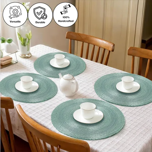 Miniatura 2 de Manteles individuales de 13 pulgadas con cuentas redondas para mesa de comedor - Manteles decorativos con cuentas de vidrio y respaldo de algodón