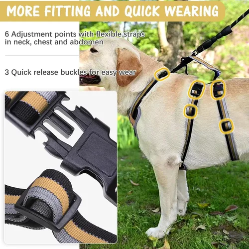 Miniatura 3 de Mihachi Arnés para perro a prueba de escapes, arnés para perro sin tirones con asa, suave acolchado reflectante y ajustable de cuerpo completo