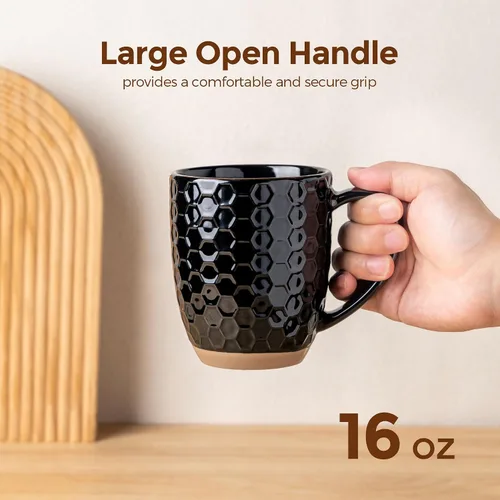 Miniatura 3 de GBhome Juego de 4 tazas de café grandes hechas a mano de 16 onzas con mango grande para capuchino, café con leche, té, cacao caliente, aptas