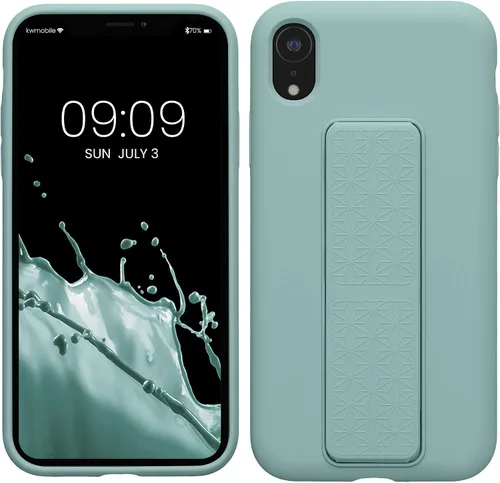 Miniatura 17 de kwmobile Funda compatible con Apple iPhone XR - Funda con correa de mano y revestimiento de silicona TPU suave - Azul Báltico