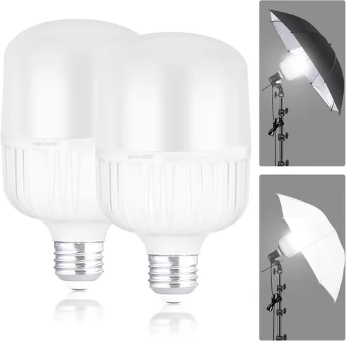 NEEWER Bombillas LED E26 de 35 W, 2 paquetes, 3150 lúmenes/5700 K/CRI 93+/15000 h de vida útil, iluminación brillante para fotografía de video,