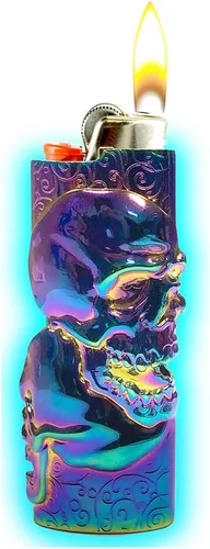 Miniatura 4 de Funda de metal iridiscente para encendedores BIC, protector de encendedor y abrebotellas - Biker