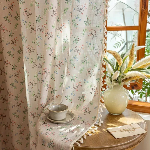 Miniatura 6 de Cortinas florales de granja semiopacas para sala de estar, de 63 pulgadas de largo, mezcla de lino y algodón, paneles de cortina de ventana cortos