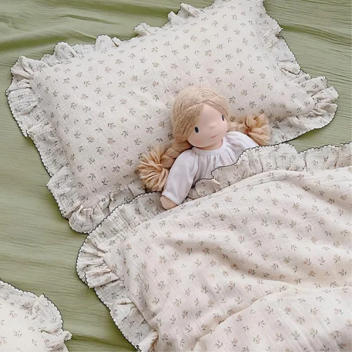 Miniatura 6 de BuLuTu Funda de almohada de muselina de algodón para niños pequeños, diseño de brotes, funda de almohada Shabby Chic con borde de volantes, funda