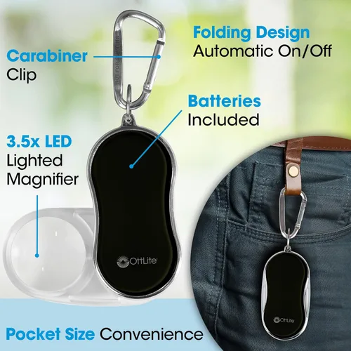 Miniatura 2 de Lupa LED de bolsillo con clip de mosquetón, negro, venta al por menor
