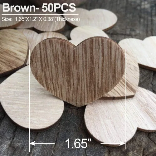 Miniatura 2 de Y&K Homish Libro de invitados de madera con corazones de madera, letrero de madera en blanco, para fiestas, paquete de 50 unidades (marrón)