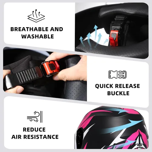 Miniatura 7 de TRIANGLE Casco de motocicleta de cara completa aprobado por DOT, casco de carreras de bicicleta de calle para hombres y mujeres con viseras tintadas
