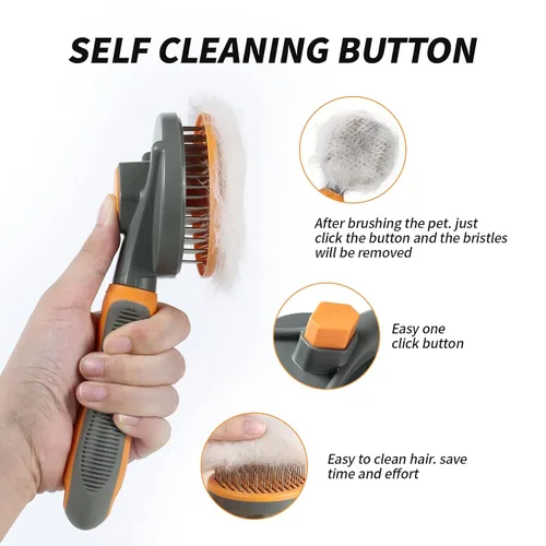 Miniatura 4 de Cepillo deslizante de autolimpieza – Cepillo deslizante para perros y gatos con pasador de metal para cabello medio y largo – Cepillo de aseo