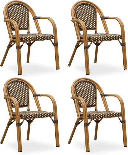 Miniatura 60 de PURPLE LEAF Juego de 2 sillas francesas de mimbre de aluminio, mimbre tejido a mano, sillas de comedor al aire libre para patio, cocina, jardín