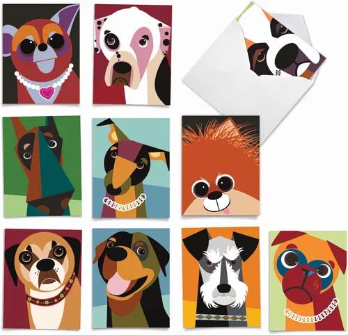 The Best Card Company - 10 tarjetas de perro en blanco surtidas (4 x 5.12 pulgadas) - Adorables tarjetas de notas de animales en caja para todas las