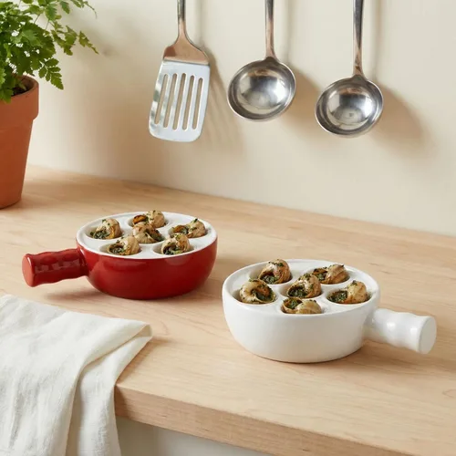 Miniatura 5 de Plato de cerámica para hornear, para aperitivos, caracoles a la parrilla, vieiras, vajilla de 6.22 pulgadas (2 piezas) con asa, apta para horno