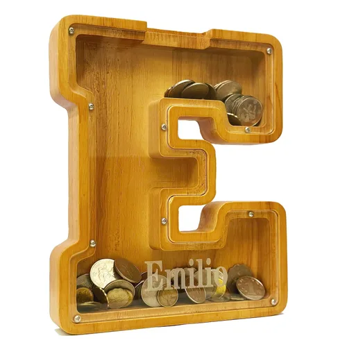 Miniatura 2 de Alcancía Personalizada de Madera con Alfabeto - Alcancía para Niños - Alcancía para Niños y Niñas - Alcancía de Monedas - Banco - Puede Usarse como