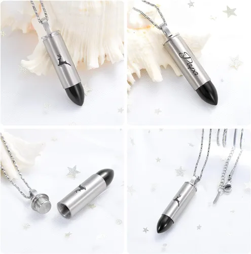 Miniatura 4 de Yinplsmemory Joyería de cremación para cenizas, medallón de ciervo y bala colgante de urna para cenizas, recuerdo de joyería conmemorativa