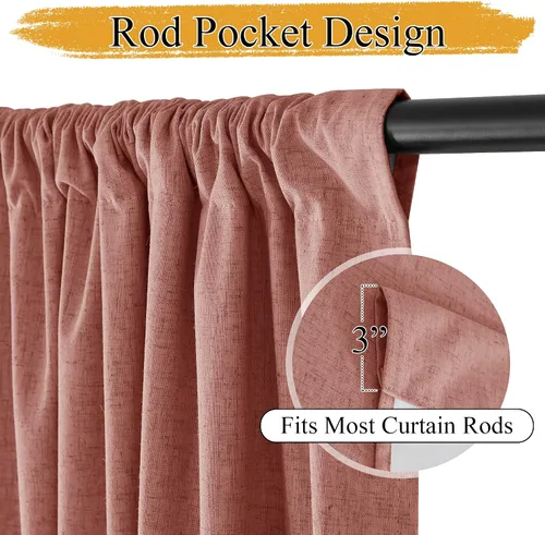 Miniatura 3 de RYB HOME Cortinas 100% opacas con forro blanco, cortinas de lino natural, cortinas de servicio Haeavy Duty, tratamiento de ventana con aislamiento