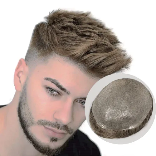 Miniatura 4 de Amiable toupee para hombres piel fina suave PU con encaje frontal de 1.5 pulgadas 8 x 10 pulgadas, 0.002 in, cabello humano virgen europeo, piezas #7