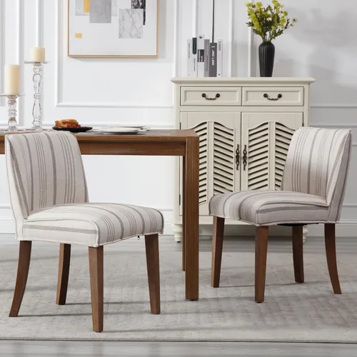 Miniatura 2 de chairus Juego de 2 sillas de comedor de granja, cómodas sillas de cocina tapizadas de tela de lino de madera marrón nogal, sillas de comedor