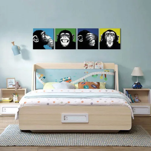Miniatura 2 de Arte de pared moderno de animales en blanco y negro, divertido mono gorila moderno para oficina, arte pop de mono, impresión de pintura enmarcada