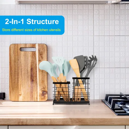 Miniatura 2 de RedCall Soporte para utensilios para encimera, soporte de cocina de acero inoxidable, soporte para espátula de cuchara 2 en 1 para encimera