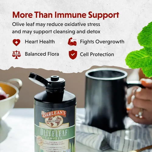 Miniatura 4 de Barlean's Suplemento líquido de apoyo inmunológico con complejo de hoja de olivo de menta, 95 mg de antioxidantes de oleuropeína, 16 onzas