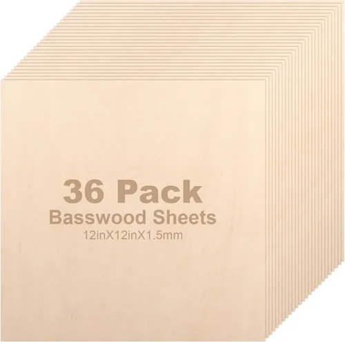 Miniatura 11 de Paquete de 10 hojas de madera de tilo de 0.118 in, 10 x 10 x 1/8 pulgadas, madera fina natural sin terminar para manualidades, pintura, pasatiempos