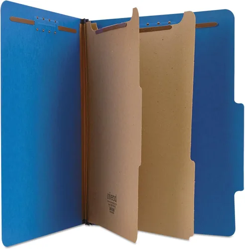Miniatura 5 de Universal UNV10301 Carpetas de clasificación de cartón prensado de tamaño carta con 2 divisores de color brillante - Azul cobalto (10/caja)