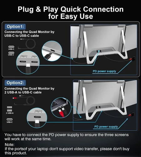 Miniatura 3 de Extensor de pantalla para portátil de 14 pulgadas, extensor de monitor FHD 1080P IPS, solo 1 cable para monitor cuádruple de 3 pantallas, extensor