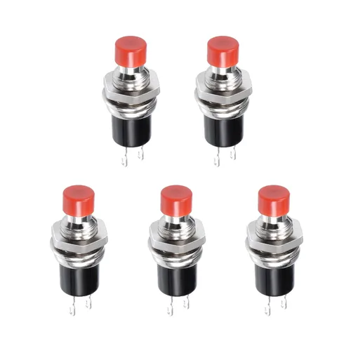 Miniatura 6 de Interruptor de botón SPST 1 sin botón redondo momentáneo, [para proyecto de bricolaje ligero] - 0.276 in/negro/5 piezas