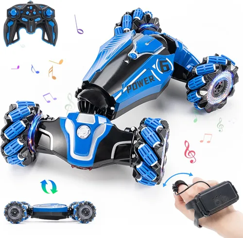Miniatura 12 de Auto de acrobacias RC con detección de gestos, vehículo de control remoto con tracción en las 4 ruedas, vehículo todo terreno con derrape Rojo