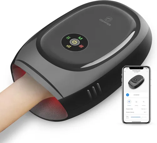 Miniatura 10 de COMFIER Masajeador de manos inalámbrico con calor - 3 niveles de compresión y calentamiento, máquina masajeadora de manos recargable para túnel Negro