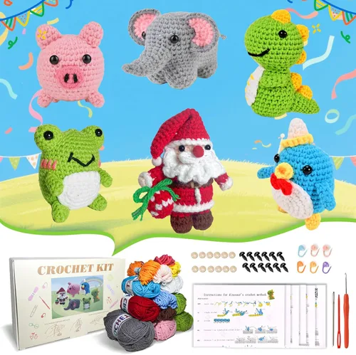 Miniatura 9 de Alutaba Kit de ganchillo de 6 piezas para principiantes, kits de animales de ganchillo para adultos con tutoriales de videos paso a paso, kit