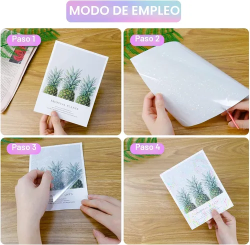 Miniatura 5 de 36 hojas de papel adhesivo holográfico transparente, láminas laminadas holográficas autoadhesivas, láminas laminadas de película con purpurina