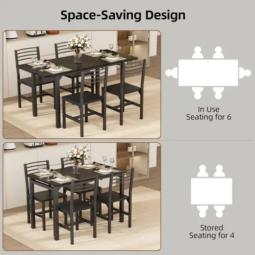 Miniatura 7 de VOWNER Juego de mesa de comedor extensible de 63 pulgadas para 4-6 personas, juego de mesa de comedor de 5 piezas para 4 personas con 4 sillas
