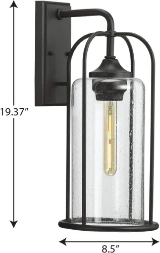Miniatura 12 de Progress Lighting Watch Hill Collection - Farol de pared grande con textura de cristal transparente negro con textura de 1 luz para casa de campo